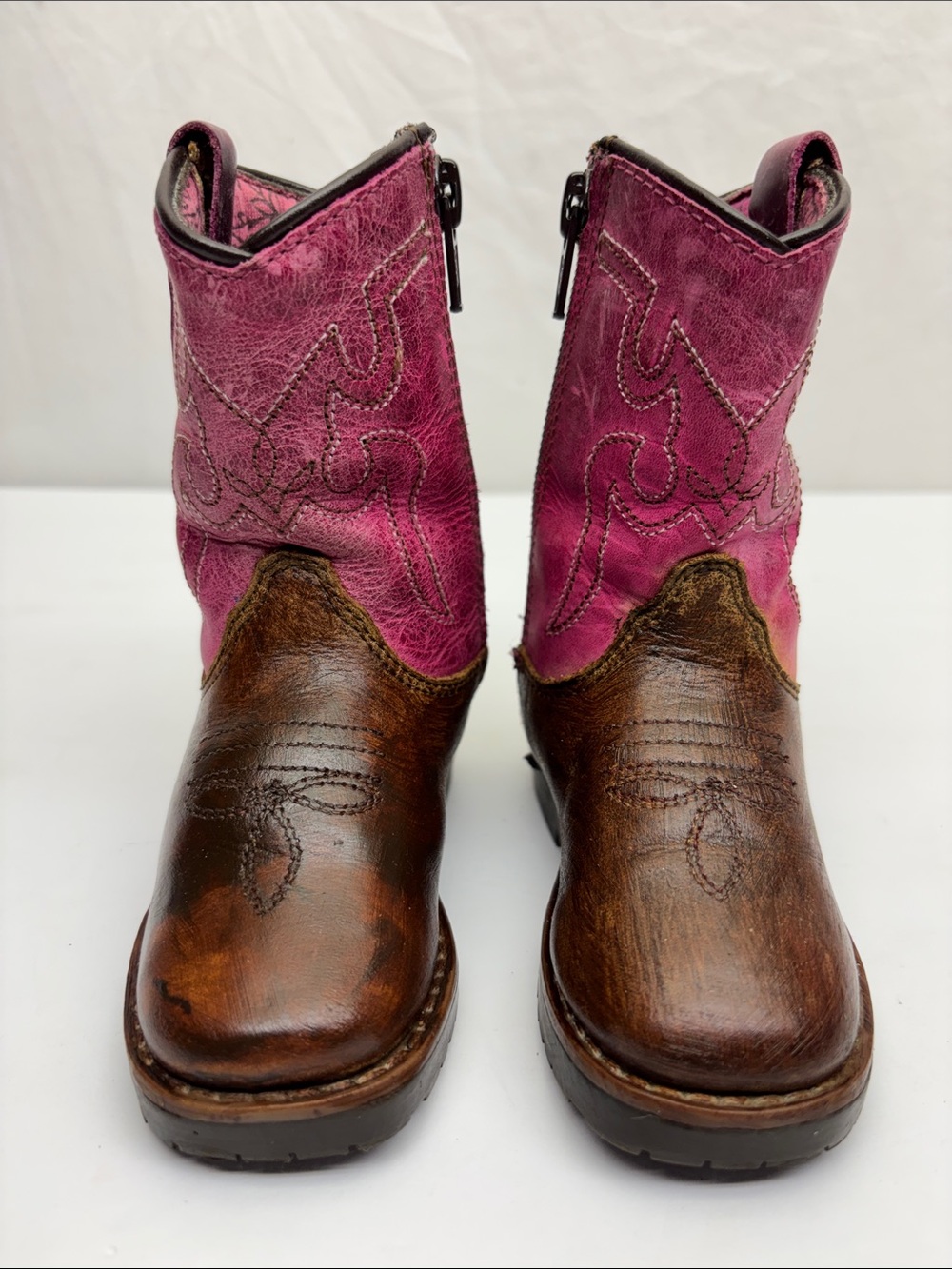 Shyanne Brown & Pink Leather Western Boots, SZ 3 for baby